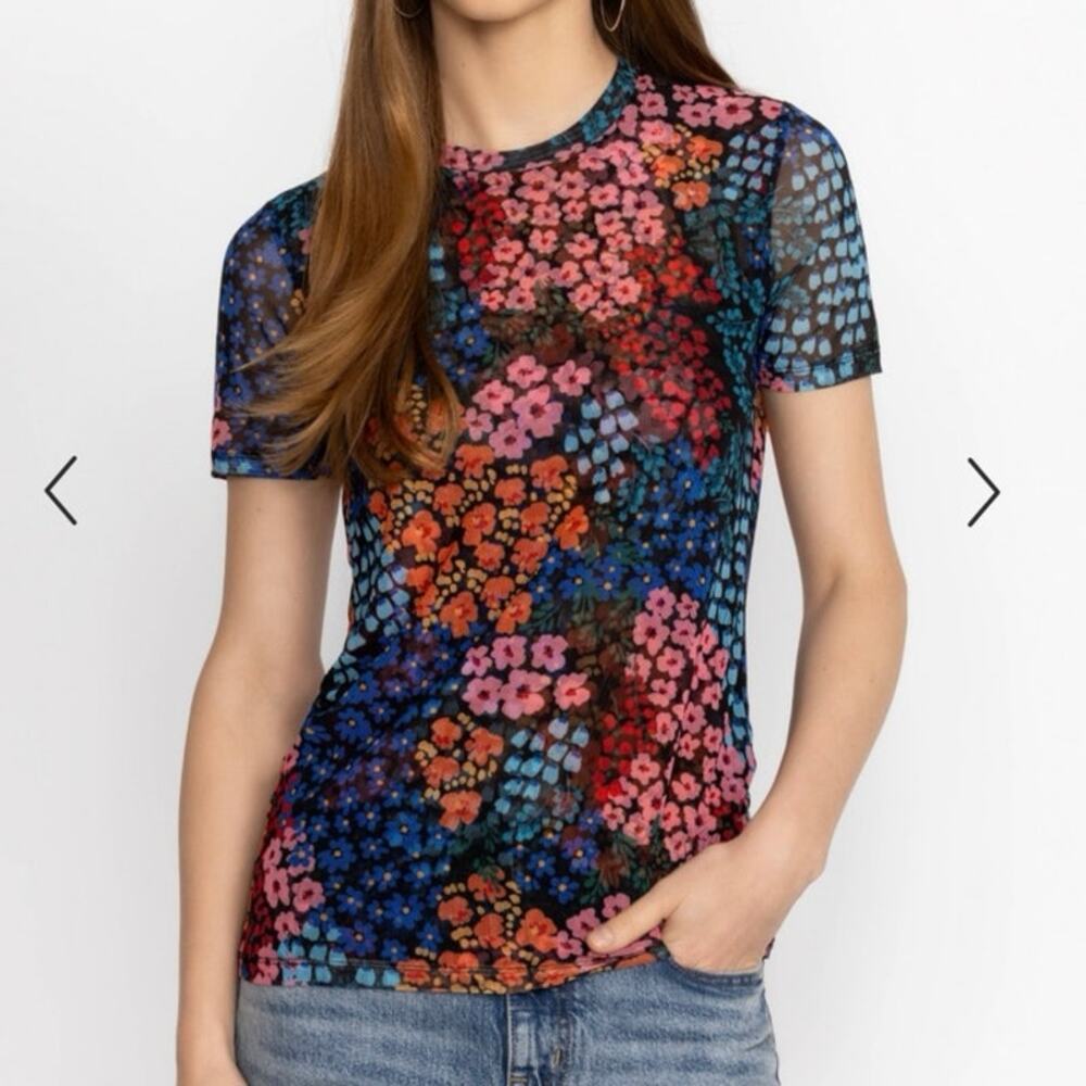 Johnny Was Eleanor Mesh Short Sleeve Astrid Floral Tee Shirt Women’s Sz  XL - Picture 9 of 9